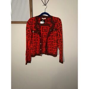 IMMODEL Red Brown Geometric Knit Cardigan and Skirt‎ Set Gold Buttons Size M